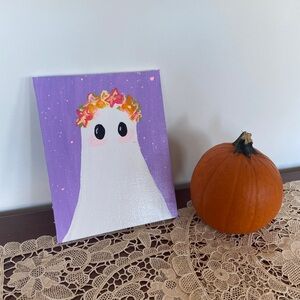Purple Ghost Canvas Art with Floral Crown